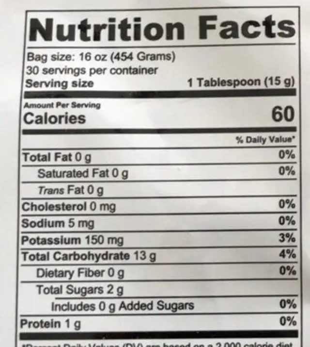 Lucuma Powder nutrition facts table