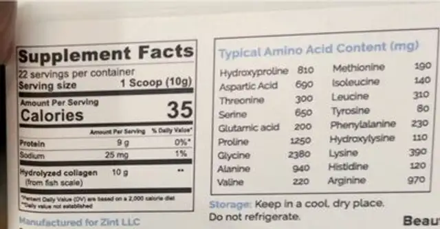 Maraine collagen nutrition facts table