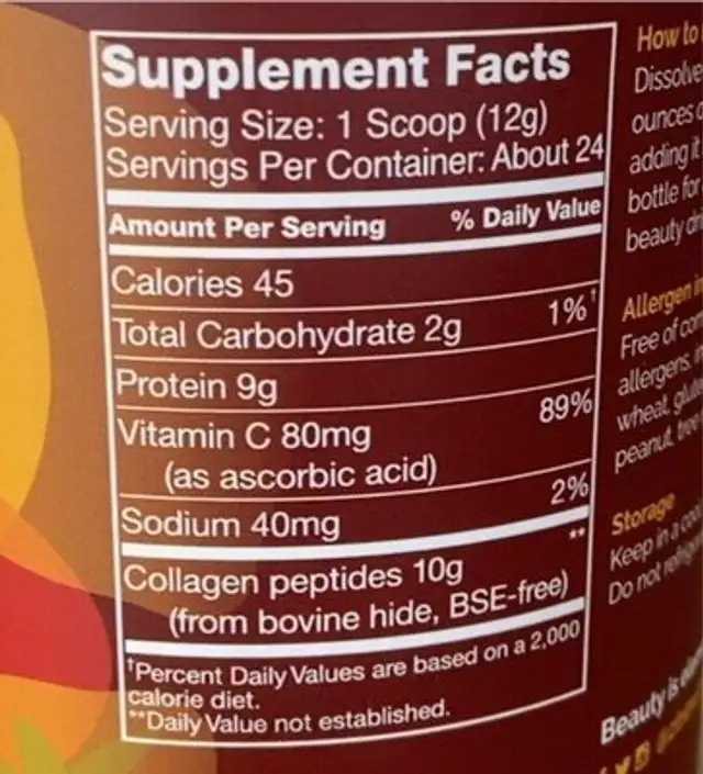 sweet collagen nutrition facts table