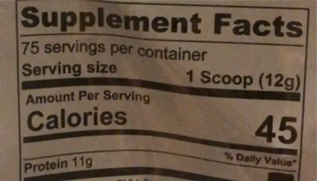 Collagen hydrsate bag nutrition facts table