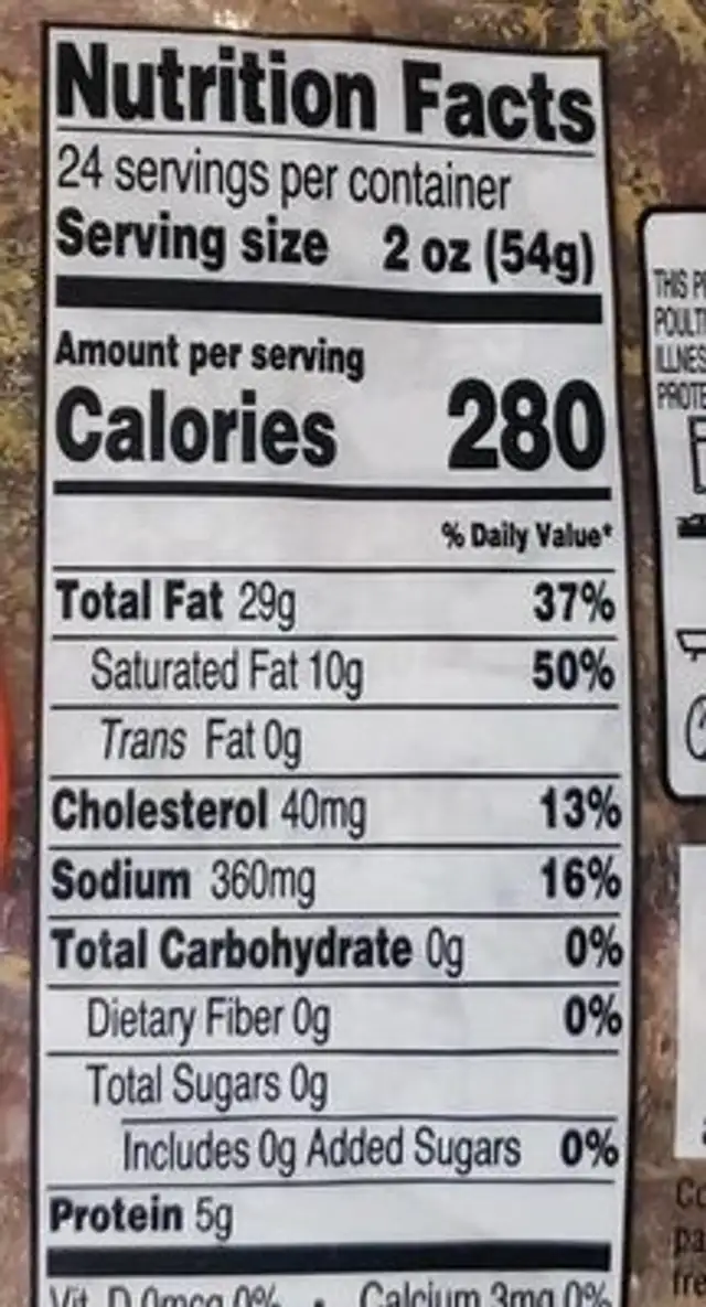 Sunnyvalley smoked bacon ends and pieces nutrition facts table