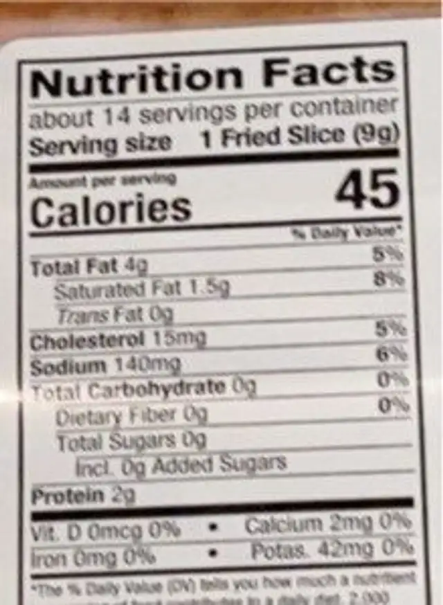 Applewood smoked Uncured Bacon nutrition facts table