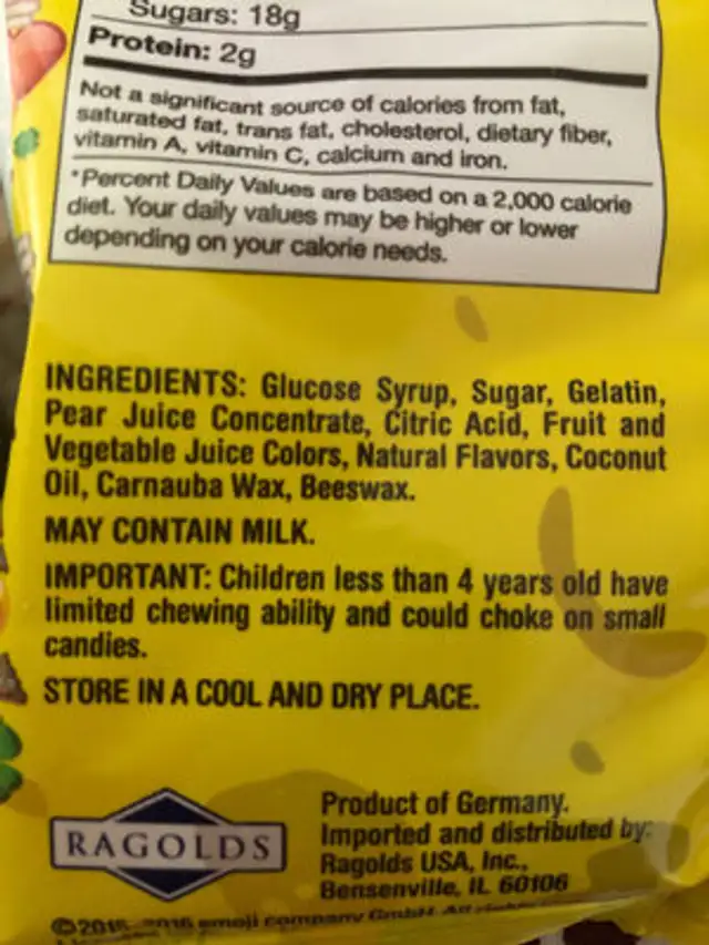 Emoji Gummy Candy ingredients label