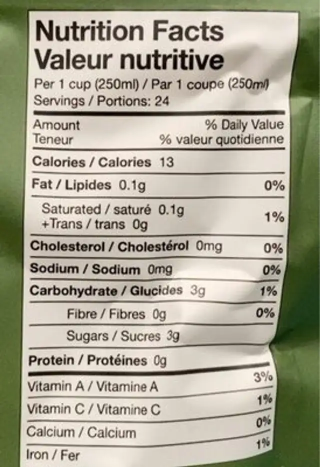 vanilla matcha nutrition facts table