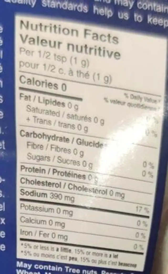 Himalayan pink salt nutrition facts table