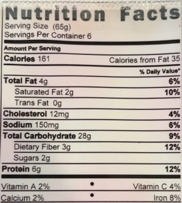 Xi’an FamousZhu’s Recipe Pork Bun nutrition facts table
