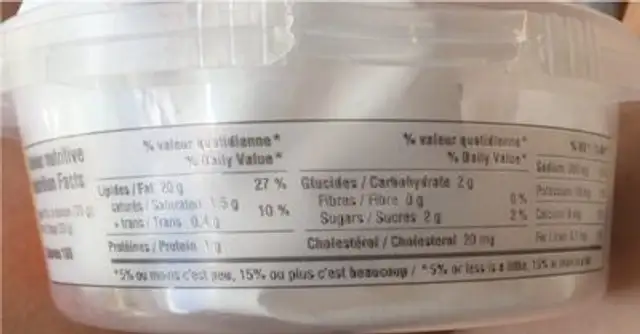 La trempette à barrette nutrition facts table