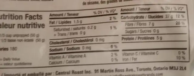 Maïs à éclater jaune nutrition facts table