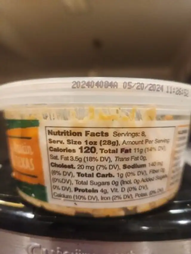 Unknown nutrition facts table