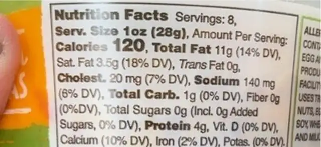 Roasted garlic and Hatch Pimento cheese nutrition facts table
