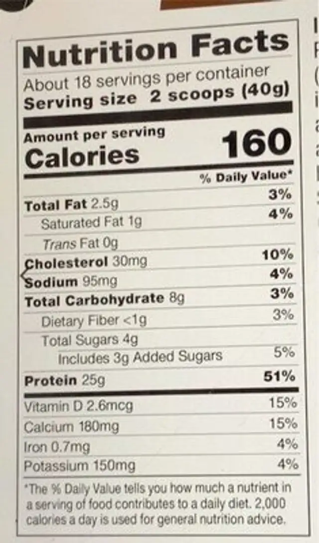 Milk and Cookies Protein Powder nutrition facts table