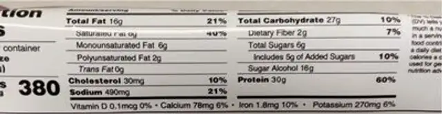 Fit crunch nutrition facts table