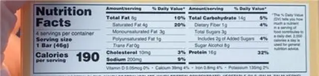 PBJ Fit Crunch Bar nutrition facts table