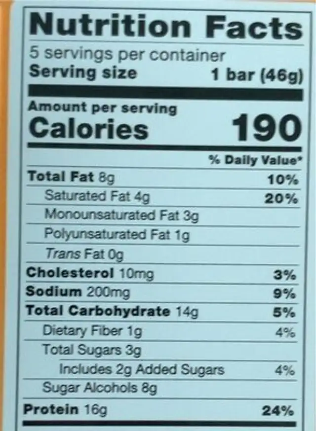 Robert Irvine’s Fit Crunch Bar nutrition facts table