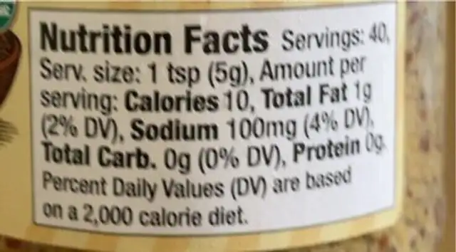 Organic Whole Grain Dijon Mustard nutrition facts table