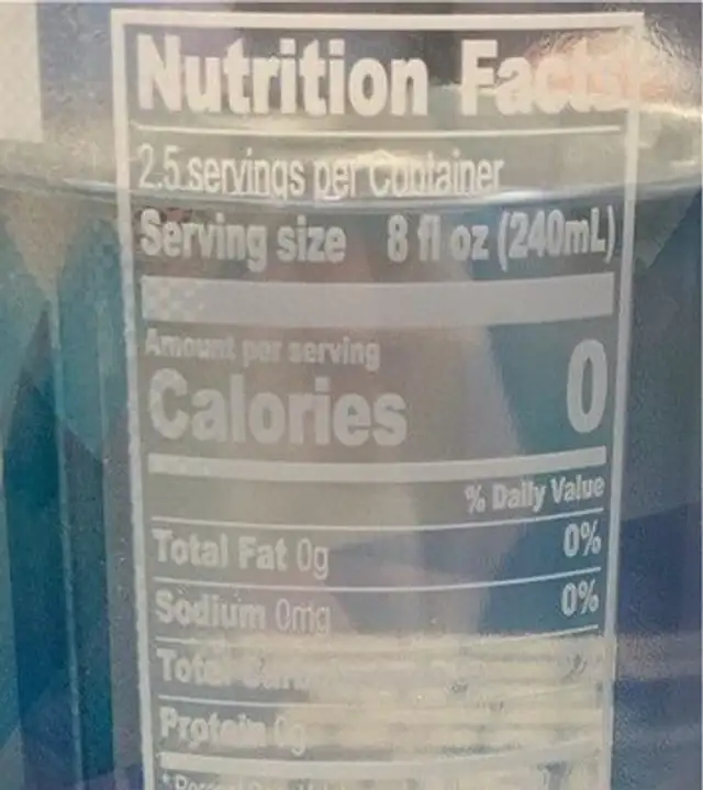 Crysral Cascade Purified Drinking Water nutrition facts table