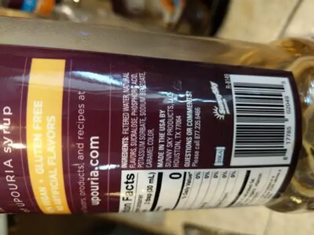 Sugar free vanilla syrup ingredients label