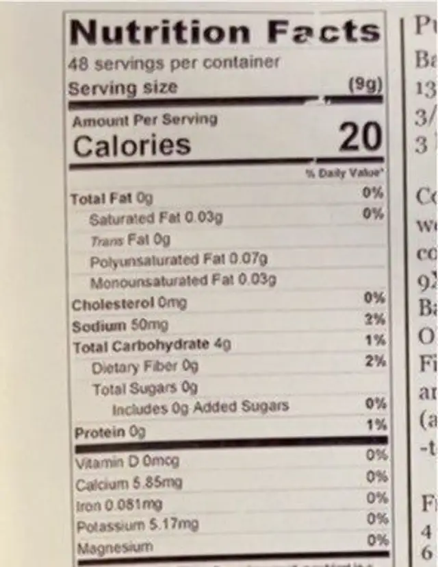 Pumpkin pastry mix nutrition facts table