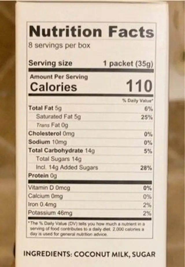 coconut creamer nutrition facts table