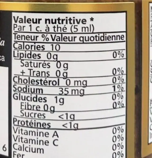 Balsamic & Cracked Pepper nutrition facts table
