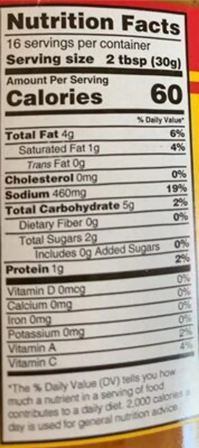 Cajun etoufee sauce for chicken or seafood nutrition facts table