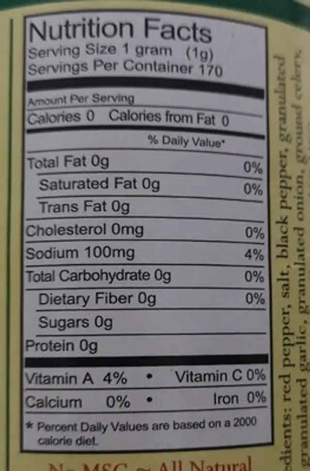 Slap ya mama nutrition facts table