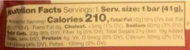 Organic OCHO PB & J Bar nutrition facts table