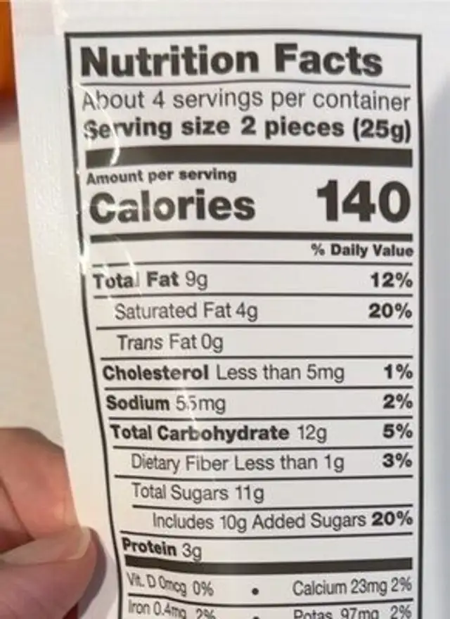 Peanut butyer minis nutrition facts table