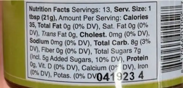 Heirloom apple butter nutrition facts table
