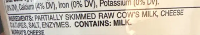 Grated parmigiano reggiano ingredients label