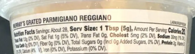 Grated parmigiano reggiano nutrition facts table