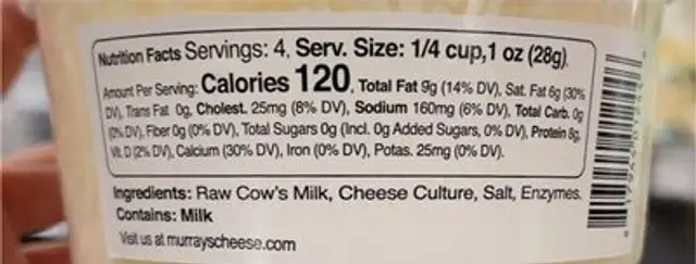 Le gruyere switzerland shredded cheese nutrition facts table