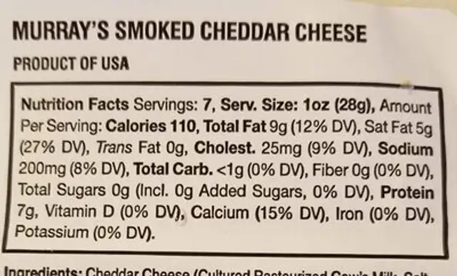 Smoked cheddar cheese nutrition facts table