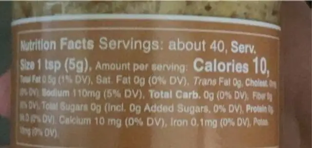 Whole grain mustard nutrition facts table