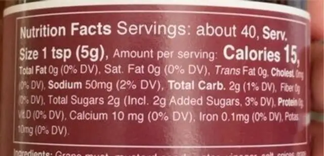 Grape Must Mustard nutrition facts table