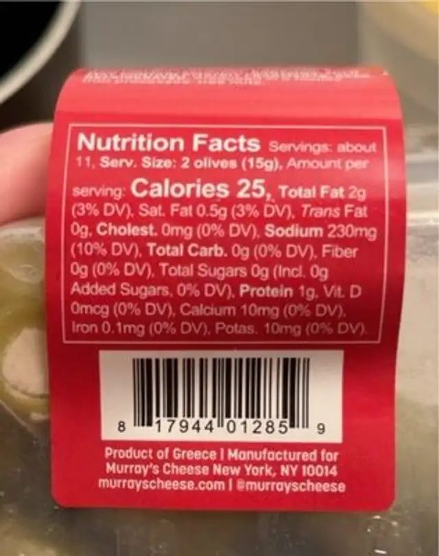 Feta Cheese Stuffed Olives nutrition facts table