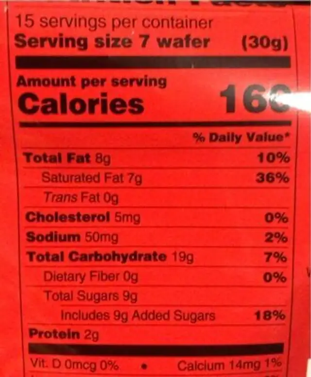 Hazelnut wafer nutrition facts table