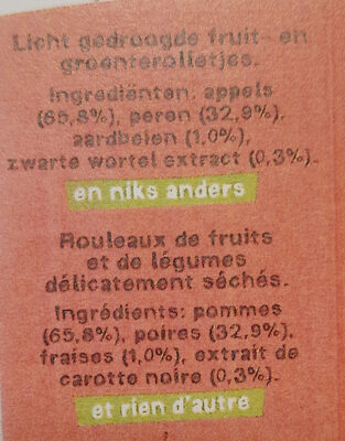 Strawberry Real Fruit Yoyos ingredients label