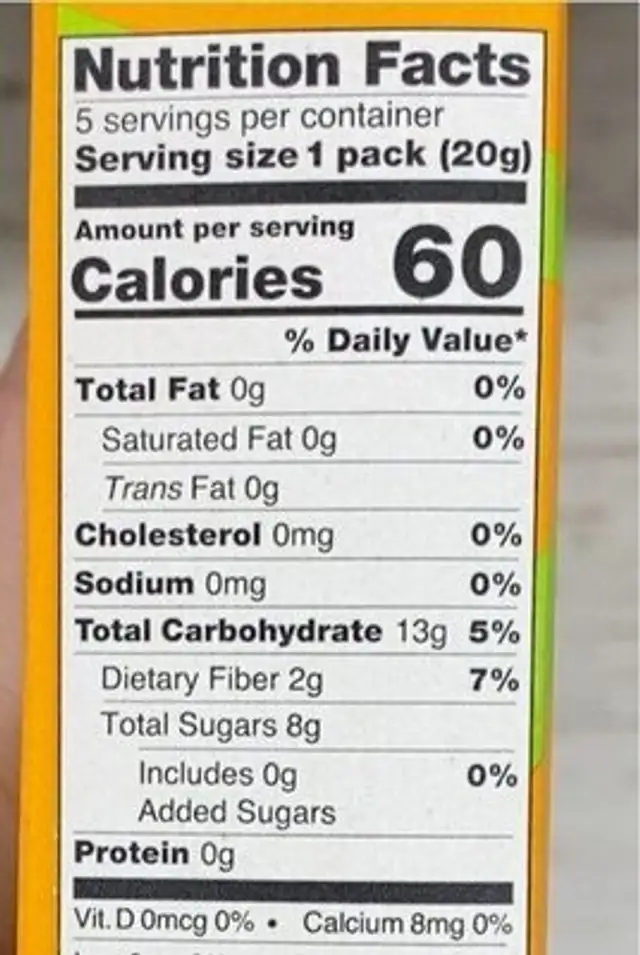 Super sour mango & apple nutrition facts table
