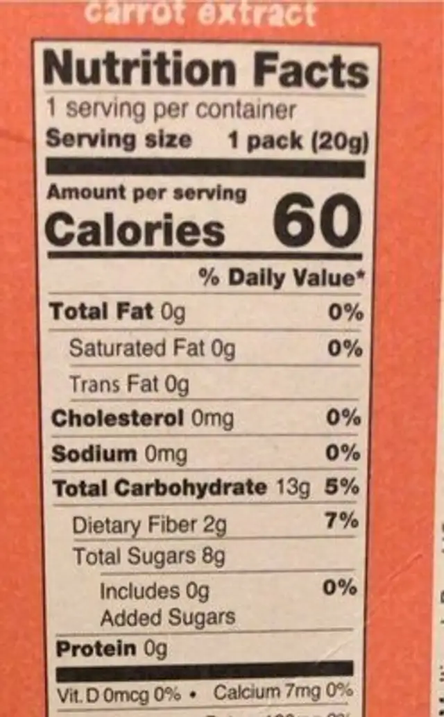 YoYo nutrition facts table