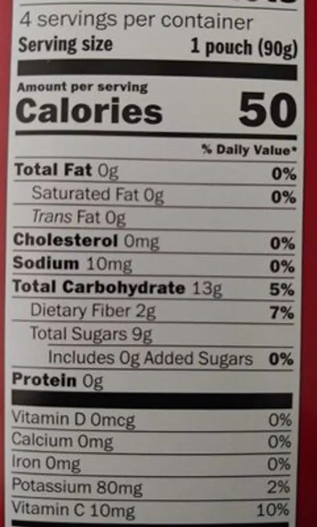 Unsweetened strawberry applesauce nutrition facts table