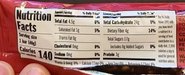 Brandless Superfood bar raspberry beet maca nutrition facts table