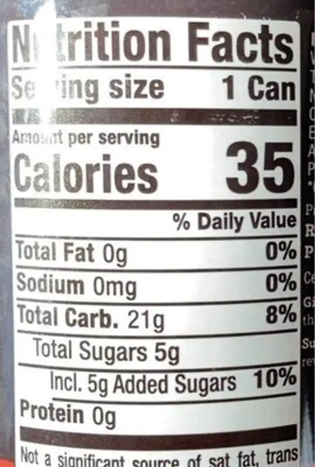 Herey Cola nutrition facts table