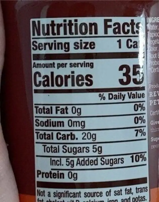 Probiotic Soda Root Beer nutrition facts table