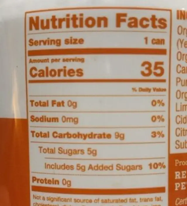 Mango orange sparkling kombucha nutrition facts table