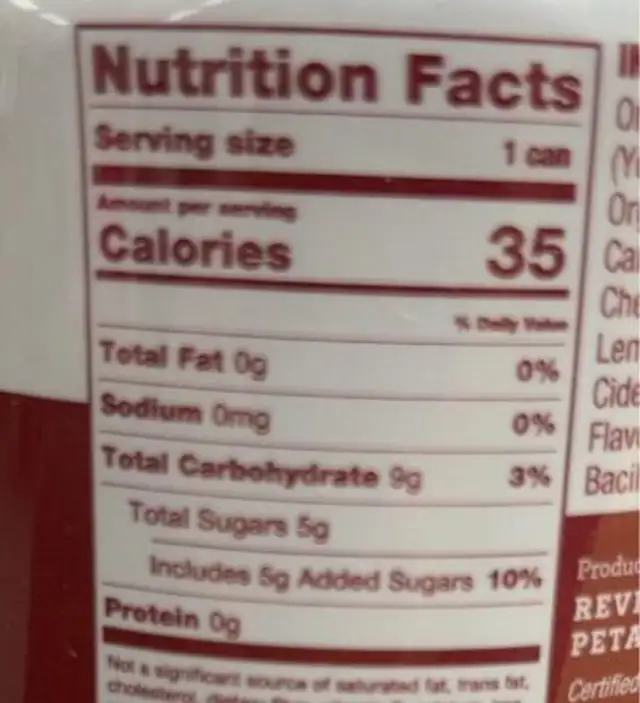 Cherry hibiscus sparkling kombucha nutrition facts table