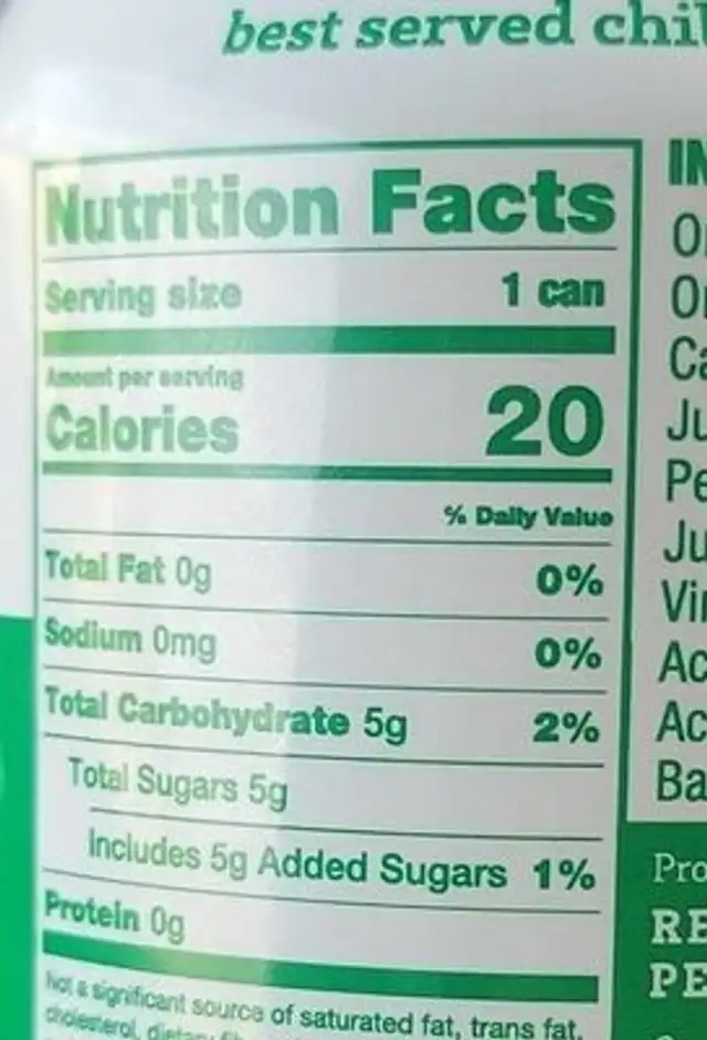 Green Apple Pear nutrition facts table