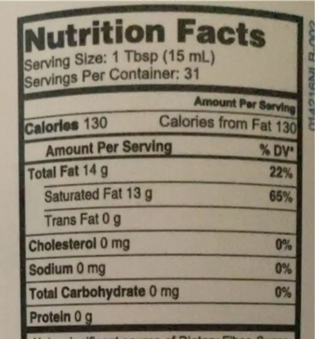 Organic virgin coconut oil servings nutrition facts table