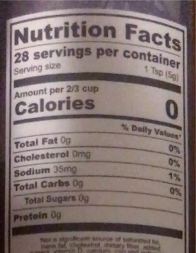 The flaming ferret nutrition facts table
