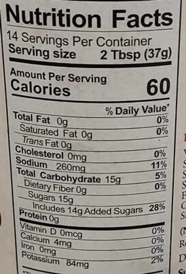Everett and Jones Super Q Mild Barbeque Sauce nutrition facts table